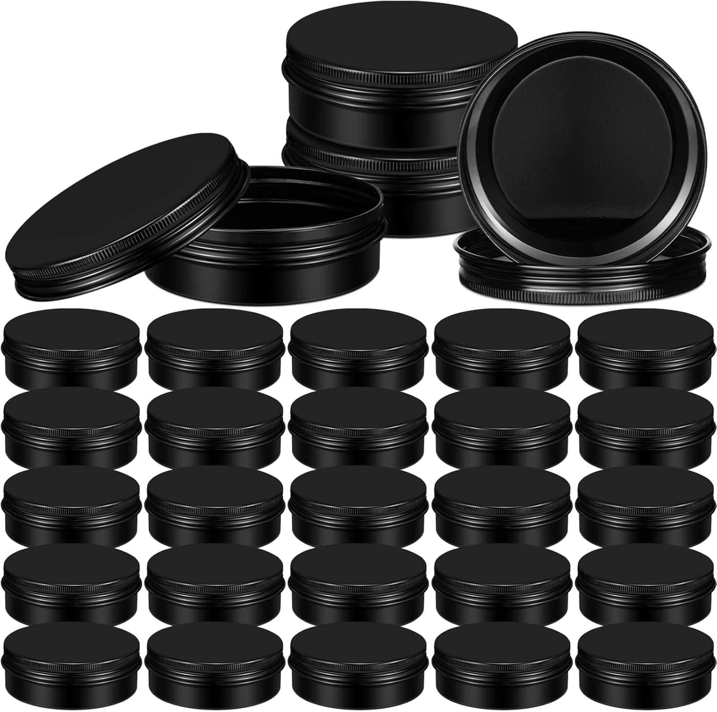 100 Pack Metal Tins 4 oz Aluminum Containers Screw Top Round Tin Cans with Lids for Cosmetic Lip Balm DIY Salves Candles Wax (Black)