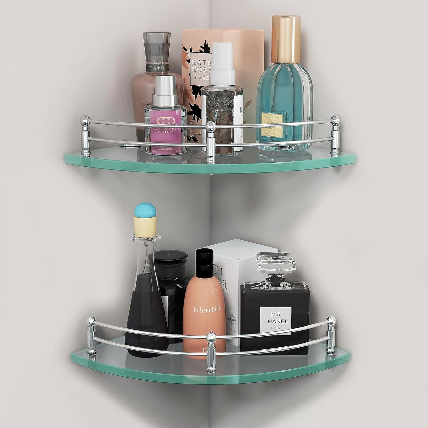 Plantex Premium Transparent Corner Glass Shelf for BathroomWall Mounted ShelfLiving Room Storage Organizer 12 x 12 Inches Pack of 2