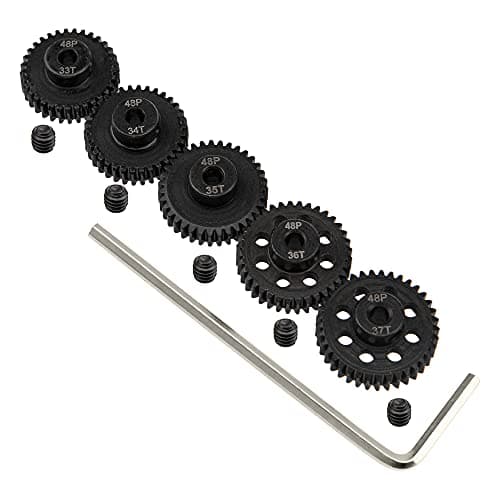 5Pack ShareGoo Steel 48P 3.175mm Pinion Gear Sets 33T 34T 35T 36T 37T fit 3.175mm (1/8-Inch) Shaft Compatible with Arrma HPI Kyosho Losi Axial Traxxas Tamiya Associated 1/10 RC Car Monster Truck Buggy