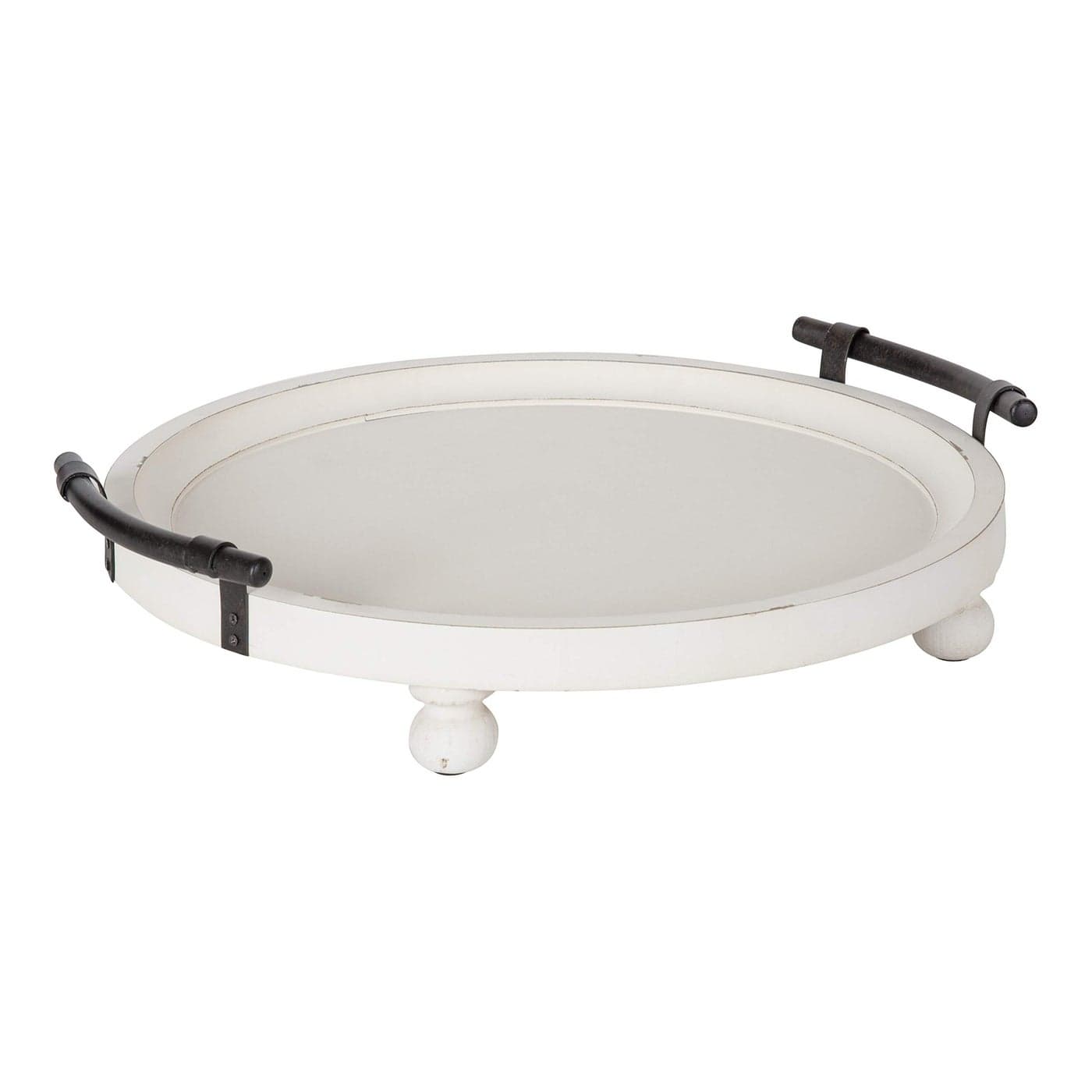 Kate and Laurel Bruillet Farmhouse Round Tray 15 inch Diameter Rustic White Wood Tray for Coffee Table