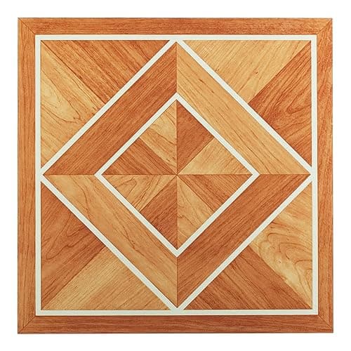 Tivoli Self Adhesive Vinyl Floor Tiles 45 Tiles 12 x 12 White Border Inlaid Parquet Peel Stick DIY Flooring for Kitchen Dining Room Bedrooms Basements Bathrooms by Achim Home Decor