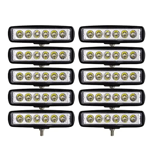 Willpower 10pcs 18W 6 Inch LED Work Light Spot Beam Single Row LED Light Bar 12V 24V Super Slim Offroad Driving Lights Fog Lamps for Truck Tractor Boat 4x4 Car SUV ATV