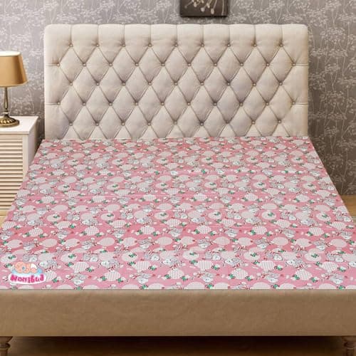 Nonibud Waterproof Plastic Mattress Protection Sheet for Baby and Adult - Double Bed/King Size - 7.5 x 6.5 feet (Peach Teddy)