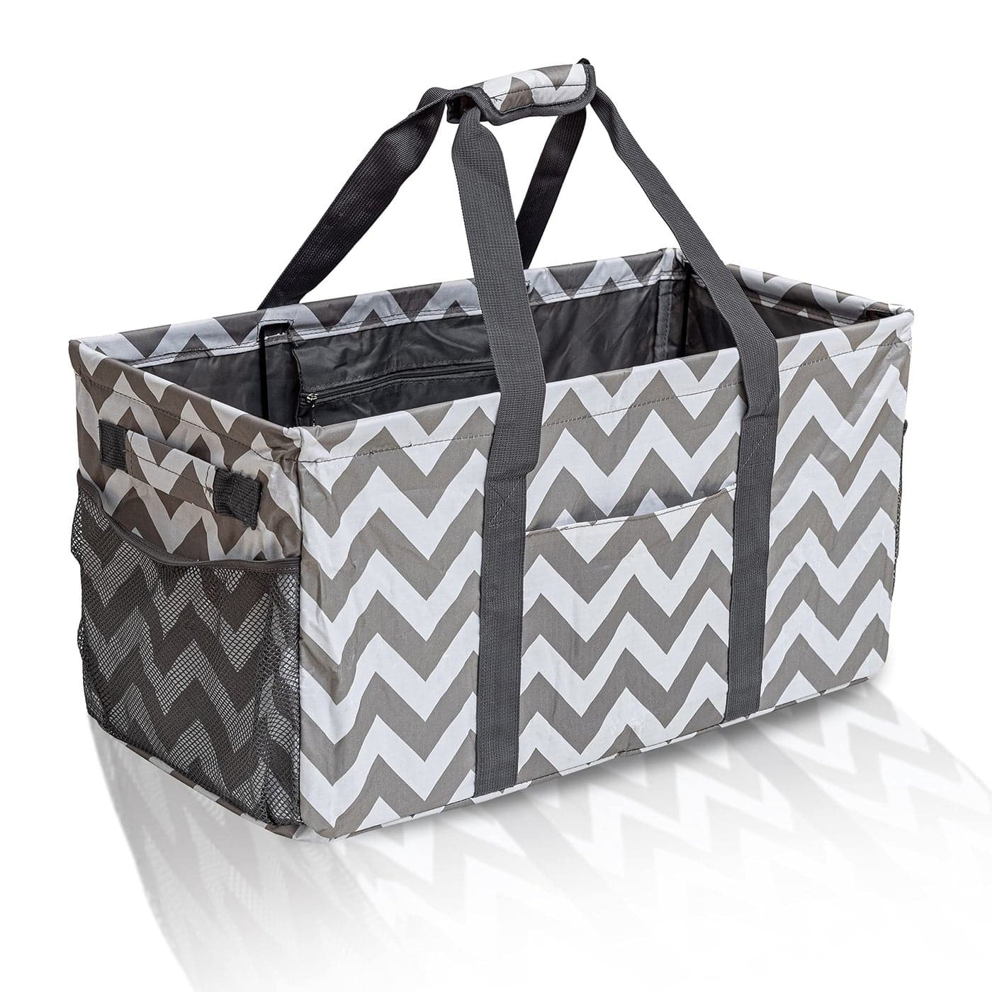 Extra Large Utility Tote Bag Reusable Grocery Bags FoldableUpgraded Metal Frame With Sturdy Handles Reinforced Bottom Heavy Duty Oxford Fabric Moving Shopping Bags Grey and White Ripples