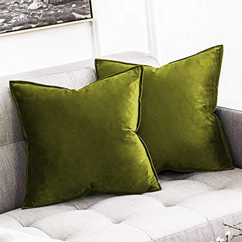 Khooti Decorative Velvet 200 TC Square Cushion Cover Throw Pillow Cover For Living Room Couch Diwan Single Seater Sofa, Colorful Modern Small 10X10 Inches/25X25 Cm (Color-Olive)(Set Of 1 Pcs) C2