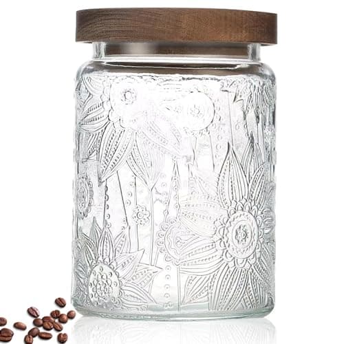 24 OZ Airtight Glass Storage Jar with Bamboo Lid - Vintage Glass Jar Vintage Food Containers Canisters Set for Kitchen Counter & Pantry - Ideal for Sugar, Flour, Coffee, Tea, Candy, Oats, Cereal