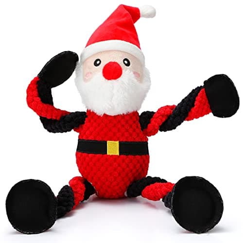 Senneny Christmas Dog Toys Squeaky Santa Plush with Ropes for Tug of War Durable Interactive Chew Toys for Puppy Small Medium Large Dogs