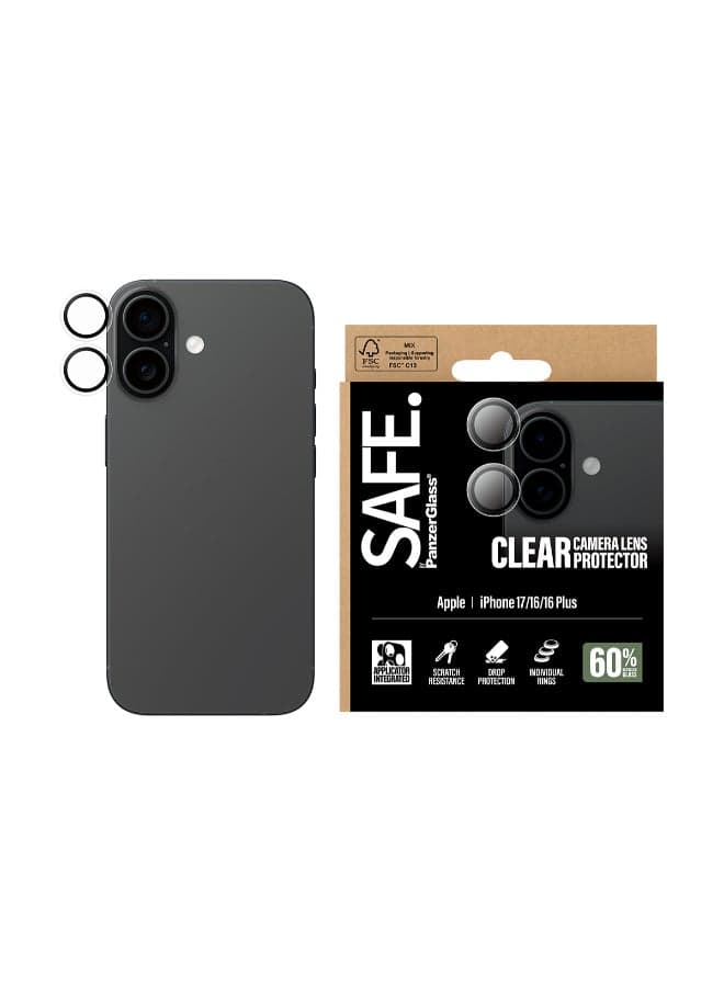 iPhone 17 / 16 Plus / 16 Camera Lens Protector Hoops, Rings w/ High Clarity, Anti-Scratch Anti-Fingerprint, No Image Distortion, Easy Install, Transparent