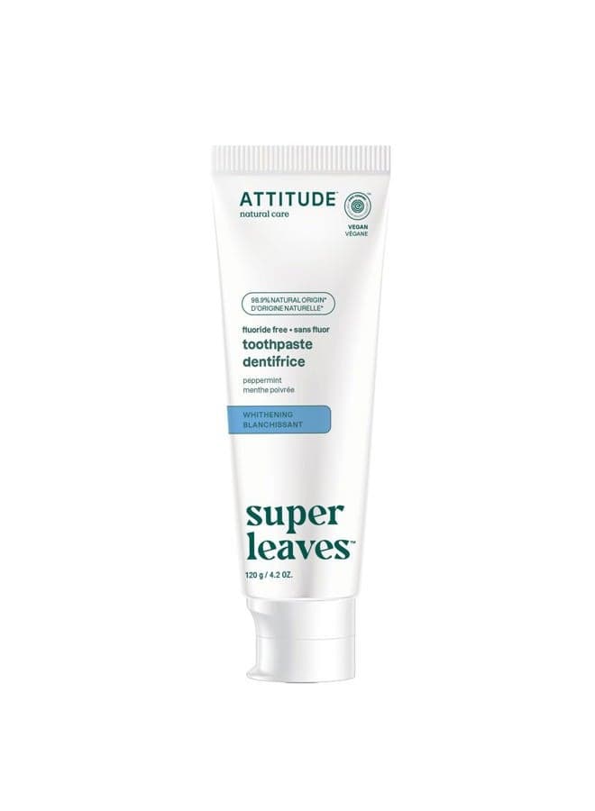 Fluoride-Free Whitening Toothpaste, Peppermint Flavor, Vegan & Cruelty-Free, Sugar-Free, Plant & Mineral-Based Ingredients, Clean Oral Care, 4.2 Oz