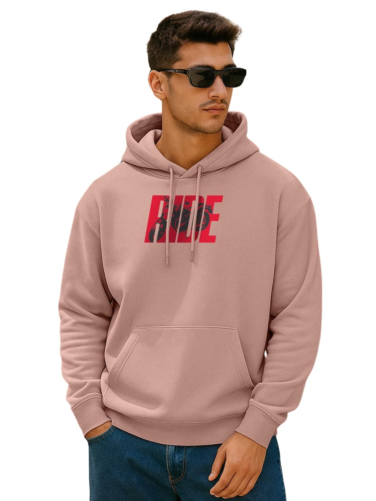 Veirdo® Polycotton Spun Oversized Fit Hooded Sweatshirt Full Sleeves Front Chest Graphic Printed Drop Shoulder Jumper Hoodie for Men (OS_HD_VD_Ride_PW_XXL)