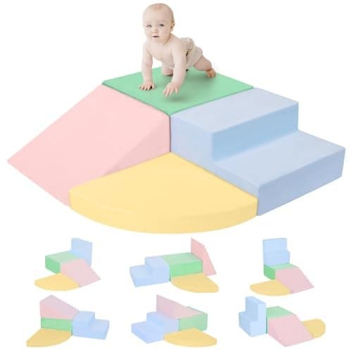 CAMELUS Climbing Toys for 1 Year Old Foam Baby Climbing Blocks for Toddlers 4Piece Soft Play Set Toddler Climbing Toys Indoor Climb Crawl Activity Play Set Birthday