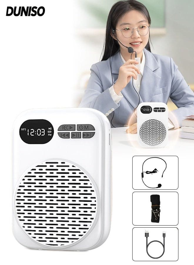 Voice Amplifier for Teachers,Bluetooth Voice Amplifier with Wired Microphone Headset,Portable Rechargeable Bullhorn with Strap,Support U Disk and TF Card,Suitable for Teachers Tour Guides Coaches,White