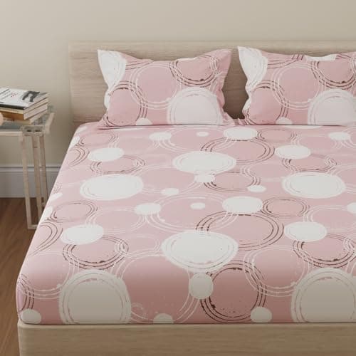 Huesland by Ahmedabad Cotton 144 TC Cotton Bed Sheet Double Bed with 2 Pillow Covers | Pastel Peach | Sphere