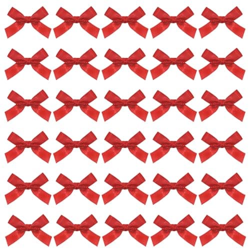 PPhtony Mini Hair Bow Clips 30Pcs Mixed Color Satin Hair Ribbon Bowknot Alligator Clips Barrettes for Women Girls Teens Braids Hair Decoration Red