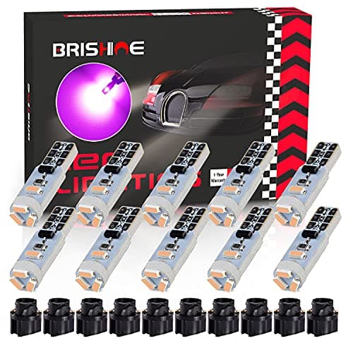 BRISHINE T5 74 2721 LED Bulbs Pink Purple with Twist Lock Socket, Canbus Error Free PC74 PC37 882 Dashboard Instrument Panel Lights Gauge Cluster Dash Indicator AC LED Light Bulbs(Pack of 10)