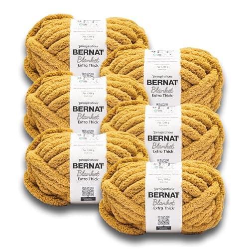 Bernat Extra Thick Gold Yarn - 6 Pack of 1200 g / 42.36 oz Total - 100% Polyester - #7 Jumbo - 144 Yards - Chunky Yarn for Hand Knitting/Crochet