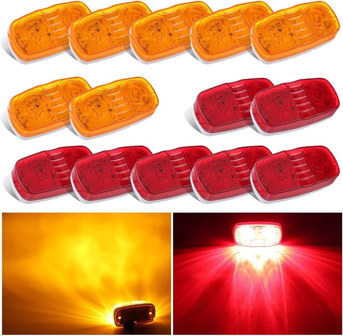 VINAUO Trailer Marker LED Clearance Lights - 14X Double Bullseye 7 Red & 7 Amber 12 LED Side Marker Light Indicator