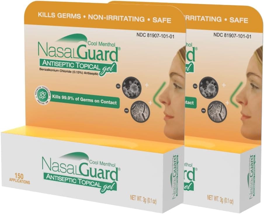 Antiseptic Topical Gel - Kills 99.9% of Germs - Patented Positive Ion Technology, Non-irritating, Safe for Daily use - Over 150 Applications Per Tube, (3 Grams) Cool Menthol - Pack of 2