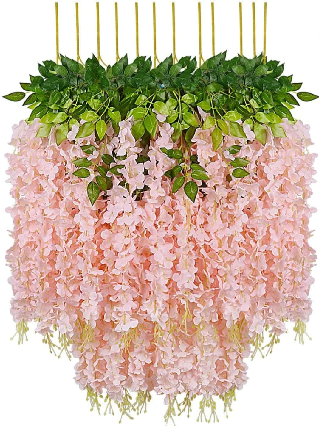 VRB Dec Pack of 6 (43.2Ft) Artificial Wisteria Vine| Ratta Fake Wisteria Hanging | Garland Silk Long Hanging Bush Flowers String for Home Party Wedding Decor (Blush Pink, 6)