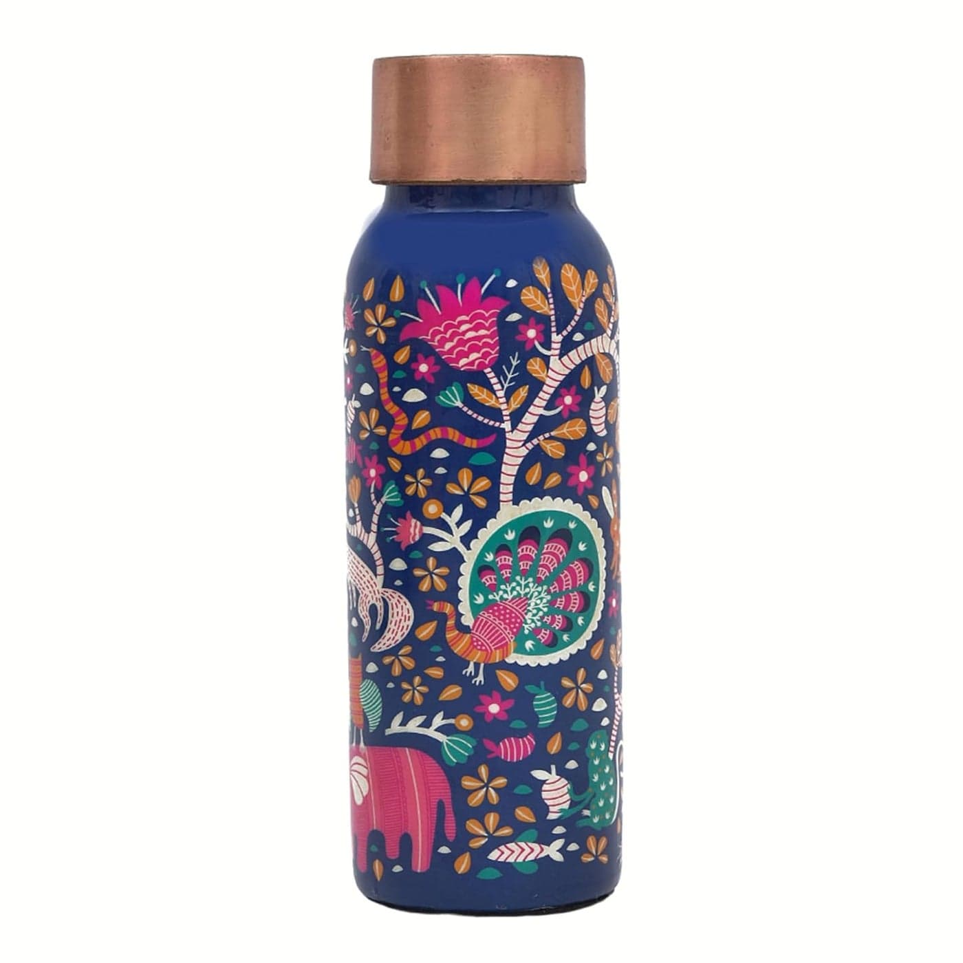 OGGN Blue Printed Pure Copper Water Bottle AntiOxidant Material Durable Rust Proof Tamba Bottle for Drinking Perfect Stylish Office Carrying Bottles 450 Ml