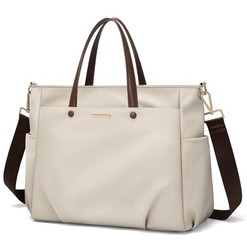 Laptop Tote Bag 15 Inch, Computer Shoulder Bag Large Work Tote Bag for Women, Laptop Carrying Case Stylish Handbag for Business Travel (Apricot)