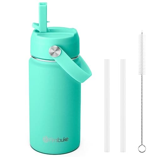 Fimibuke Kids Insulated Water Bottle, 14oz BPA FREE 18/8 Stainless Steel Travel Tumbler Double Wall Vacuum Leak Proof Kids Cup with Straw Metal Water Bottle for School Boys Girls(1 Pack, Turquoise)