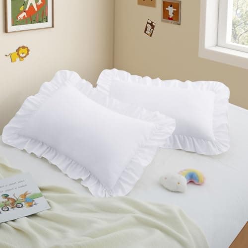 Yvrcen 2 Pack Microfiber Toddler Pillowcase with Ruffle Edges 13 x 18 Ruffle Toddler Pillow Cases Soft Cute Kids Pillow Covers with Envelope Closure White