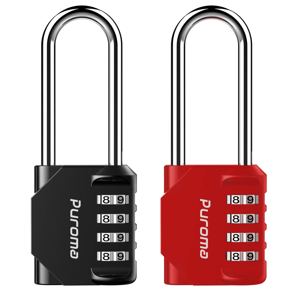 Puroma 2 Pack 26 Inch Long Shackle Combination Lock 4 Digit Outdoor Waterproof Padlock for Hasp Locker Lock Sports Locker Fence Gate Toolbox Case Hasp Storage Cabinets Red Black