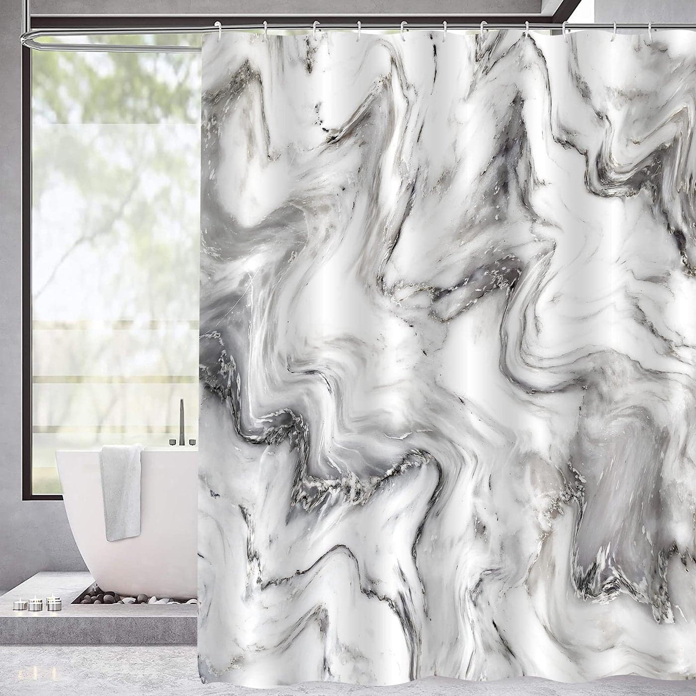 MitoVilla Grey Marble Shower Curtain Set Abstract Modern Shower Curtain for Bathroom Decor Luxury Standard Shower Curtain for Bathtub Waterproof Washable Fabric Shower Curtain 72 x 72