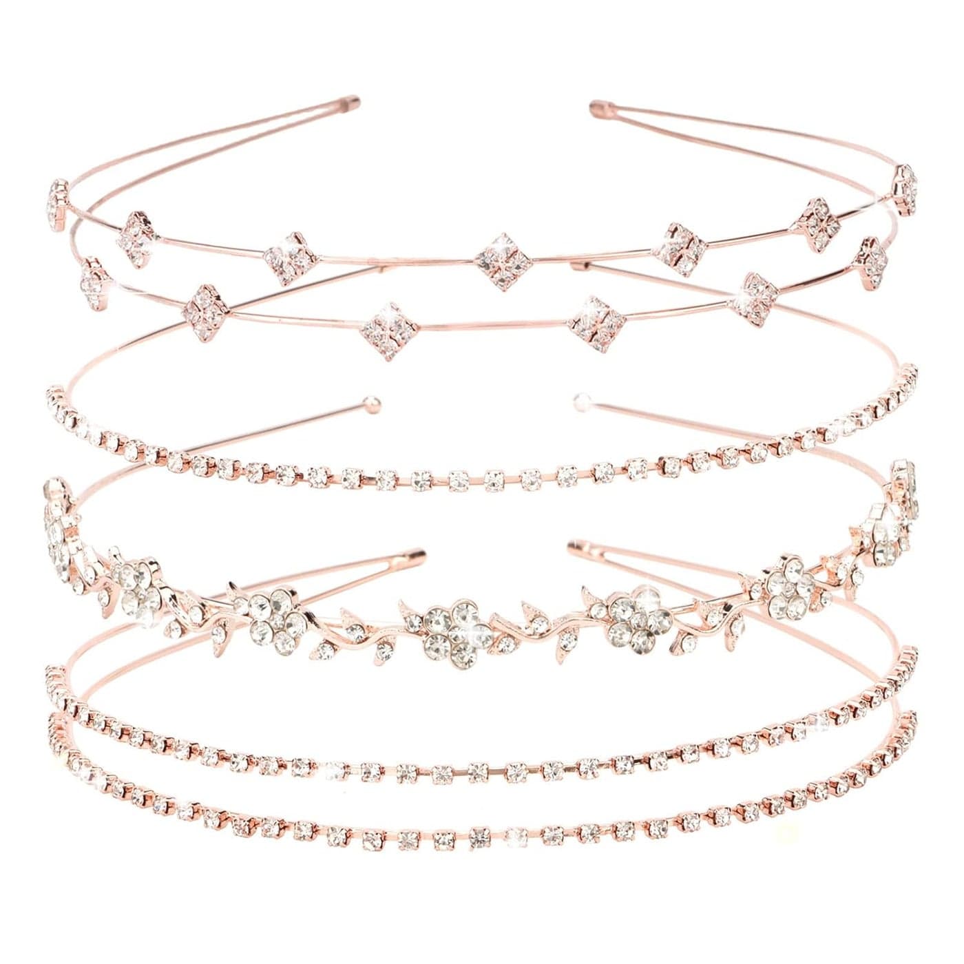Jaciya Rhinestone Headband 4 Pieces Rose Gold Bridal Headbands Crystal Bling Headbands for Women Rhinestones Headbands for Womens Hair Wedding Hair Accessories