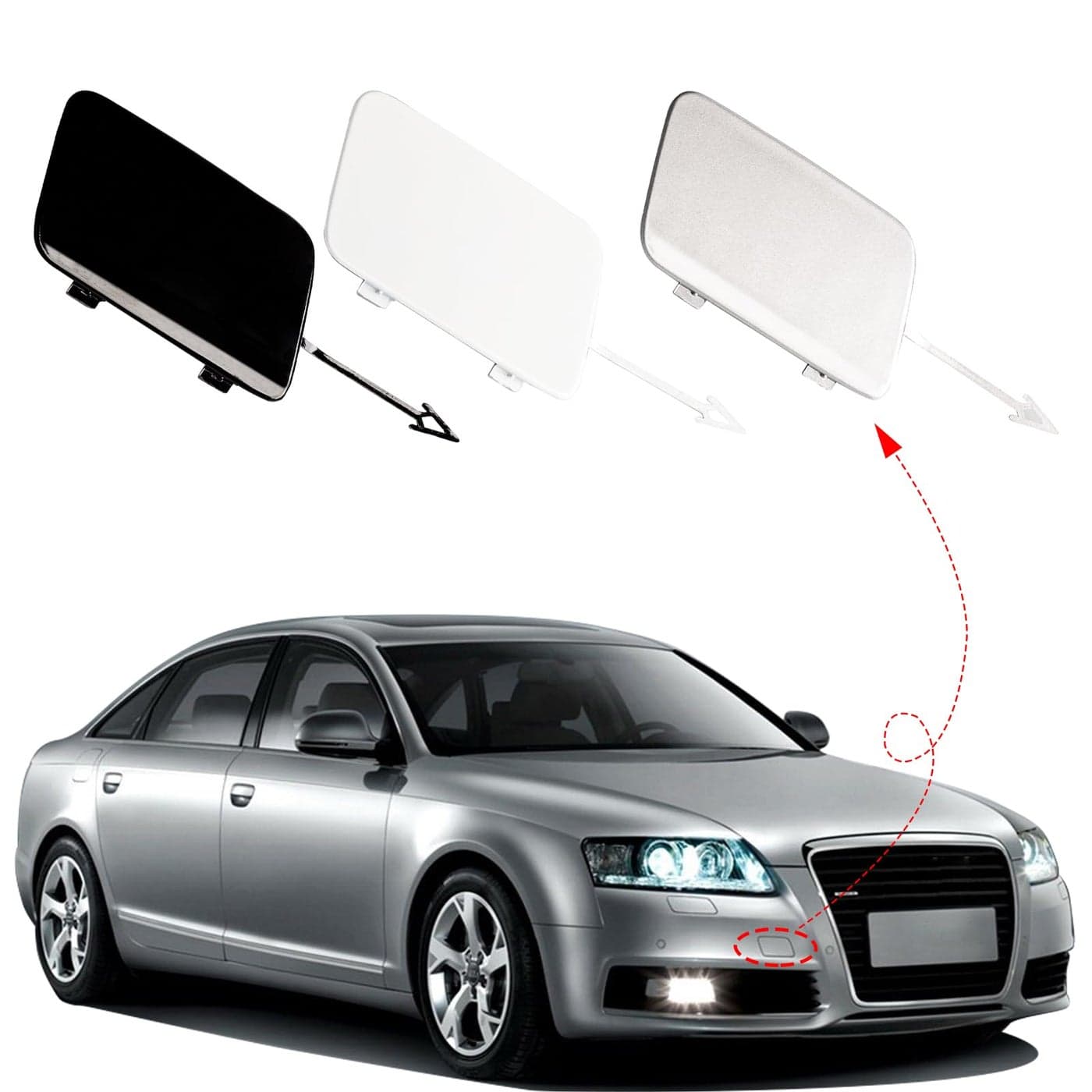 CZShiYue Car Front Bumper Tow Hook Cover Fit for Audi A6 C6 2009 2010 2011Sports Models Cannot Be Used Towing Eye Cap Trailer Cover 4F0807441F Unpainted Right Passenger Side