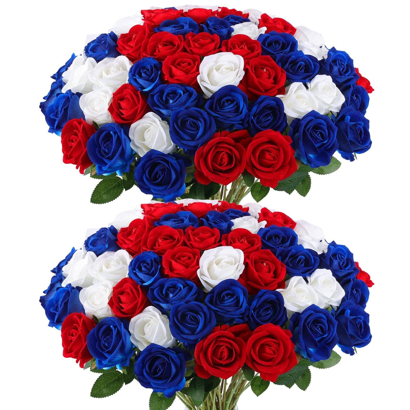 Hananona Artificial Roses in Bulk Fake Velvet Silk Roses Realistic Roses for 4th July Wedding Centerpieces Independence Day Flower Arrangement Home Decor 50 Red White Blue