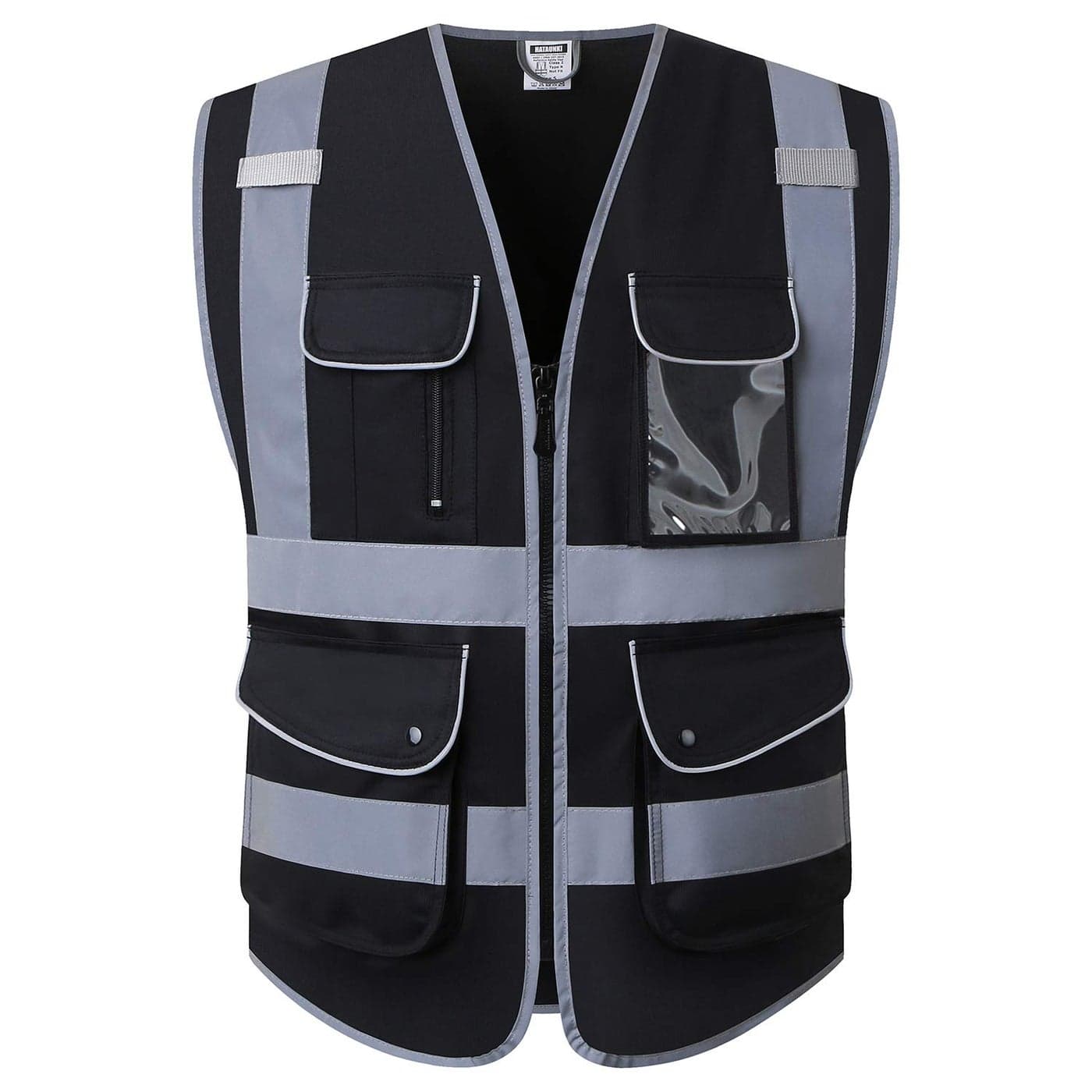 HATAUNKI Class 2 RetroReflection Safety Vests 9 Pockets and Front Zipper ANSIISEA 1072015 Black03 XLarge