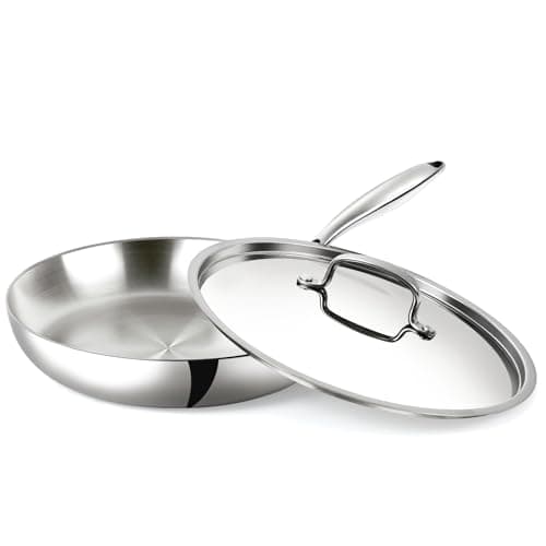 USELUCK 12 Inch Stainless Steel Frying Pan with Lid, 3-Ply Stainless Clad Skillets Fry Pan Fast & Even Heating, Oven Safe Up to 600℉ Dishwash Safe Compatible for All Cooktops Kitchen Cookware