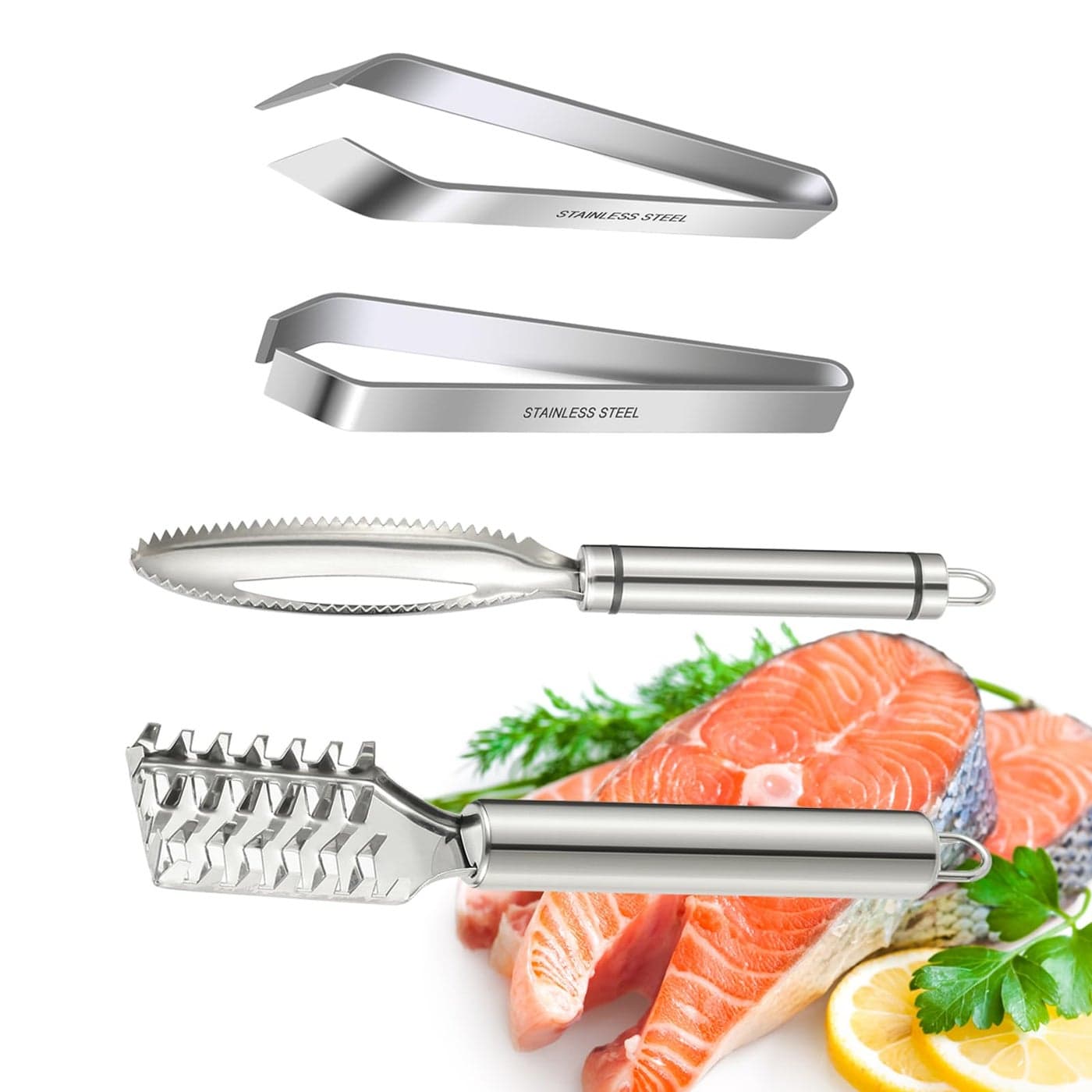 iziusy 2 Pcs Fish Tweezer 2 Pcs Fish Scale Remover Fishbone Tweezers Descaler Cleaner Scraper Tool Stainless Stee Pliers