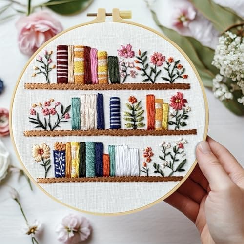 JOZYSH 8 Flowers Embroidery Kit for Beginners Stamped Books and Flowers Pattern Embroidery Kit Cross Stitch Kit Embroidery Starter Kit with Instructions Embroidery Hoops for Home Ofiice Decor