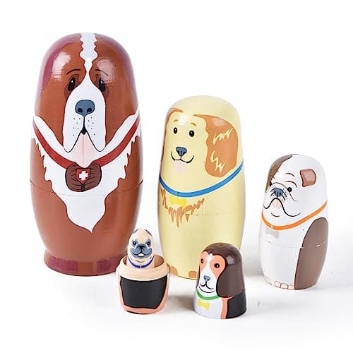 Tngan Nesting Dolls 5Pcs 6 Tall Russian Nesting Dolls Handmade Matryoshka for Kids Wooden Stacking Toys for Christmas Home Wedding Party Decorations Dog