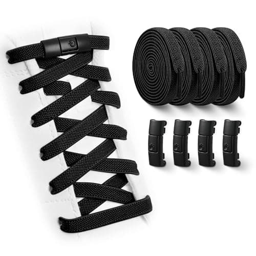 YLOKO Black Elastic Shoe Laces Flat No Tie Shoelaces Tieless Stretch Laces for Adults & Kids Sneakers Running Shoes