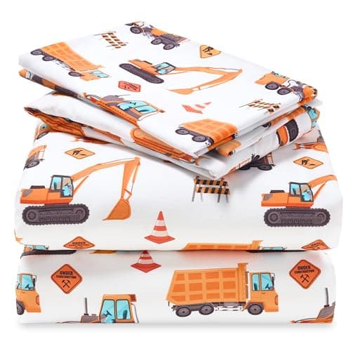 Joiedomi Kids Full Sheet Set Construction Vehicle - 4 Piece Soft Microfiber Bed Sheets - Deep Pocket Wrinkle Free, Cozy Toddler Bedding Set, Fade Resistant Breathable for Boys Girls Teens
