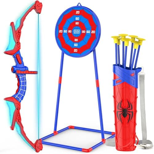 Bow and Arrow Set for Kids LED Light Up Archery Set with 7 Suction Cup Arrows Quiver Standing Web Target for IndoorOutdoor Birthday Gifts Toys for 4 5 6 7 8 9 10 12 Year Old Boys Girls