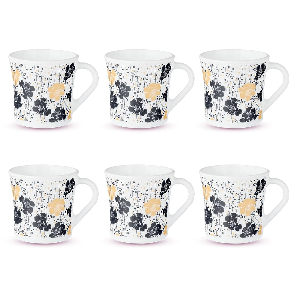 Larah by BOROSIL Crysta Series Dreamer Opalware Mug Set of 6 TeaCoffee Mugs 210 ml Each Microwave Dishwasher Safe BoneAsh Free Crockery Set Ideal for Daily Use Gifting White
