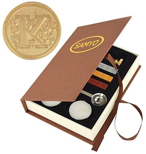 Samyo Wax Seal Stamp Kit Retro Creative Sealing Wax Stamp Maker Gift Box Set Brass Color Head with Vintage Classic Alphabet Initial Letter (K)
