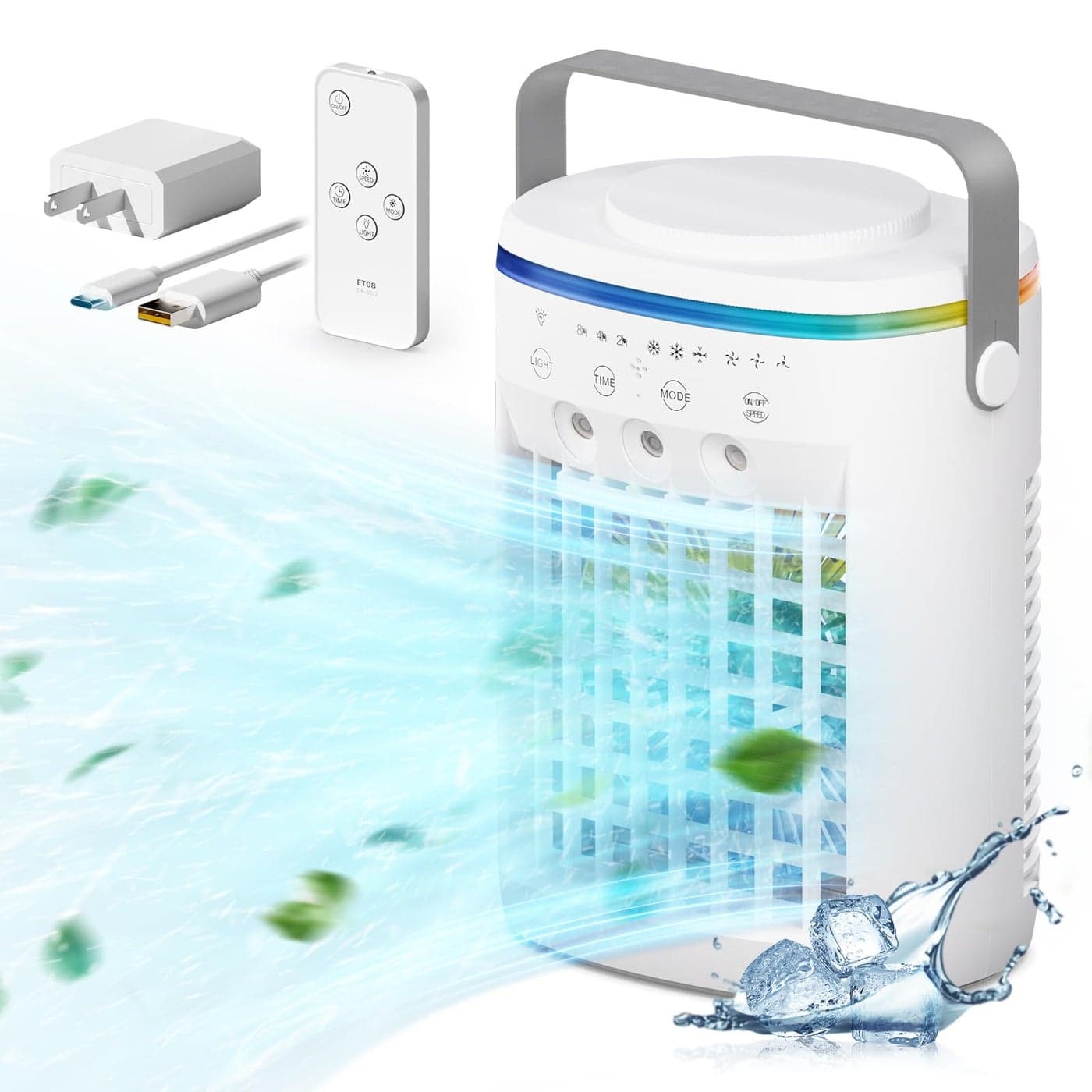 Portable Air Conditioner Evaporative Air Cooler 248H Timer AutoOff Remote Water Tank Three ultrasonic nozzles 3Speed Personal Air Conditioner Cooling Fan