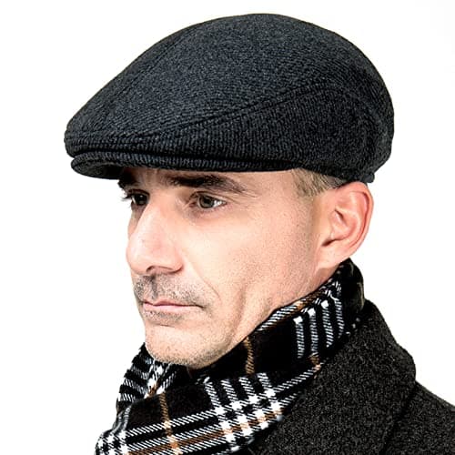 Winter for Men Outdoor Cap,Newsboy Cap,Beret Hat Men Beret Flat Newsboy Gatsby Boston Scally Caps Peaky Blinders Hat Flat Cap Hats Dad Caps Earflaps Thickened 59-60CM(Winter-L)