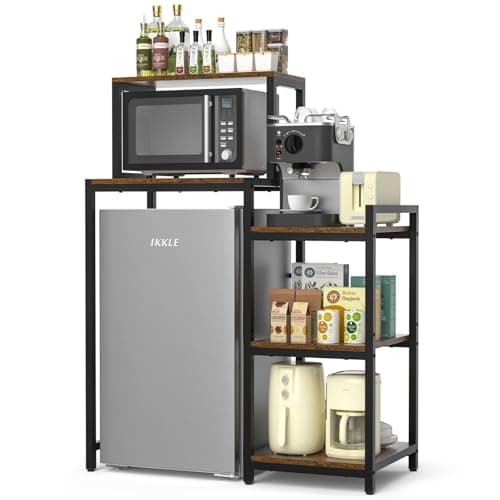 ikkle Mini Fridge Stand with Storage Shelves, 3-Tier Mini Fridge Cabinet Microwave Stand Baker Rack, Wood Utility Storage Shelf with Mini Fridge Storage Space for Dorm Kitchen (Brown)