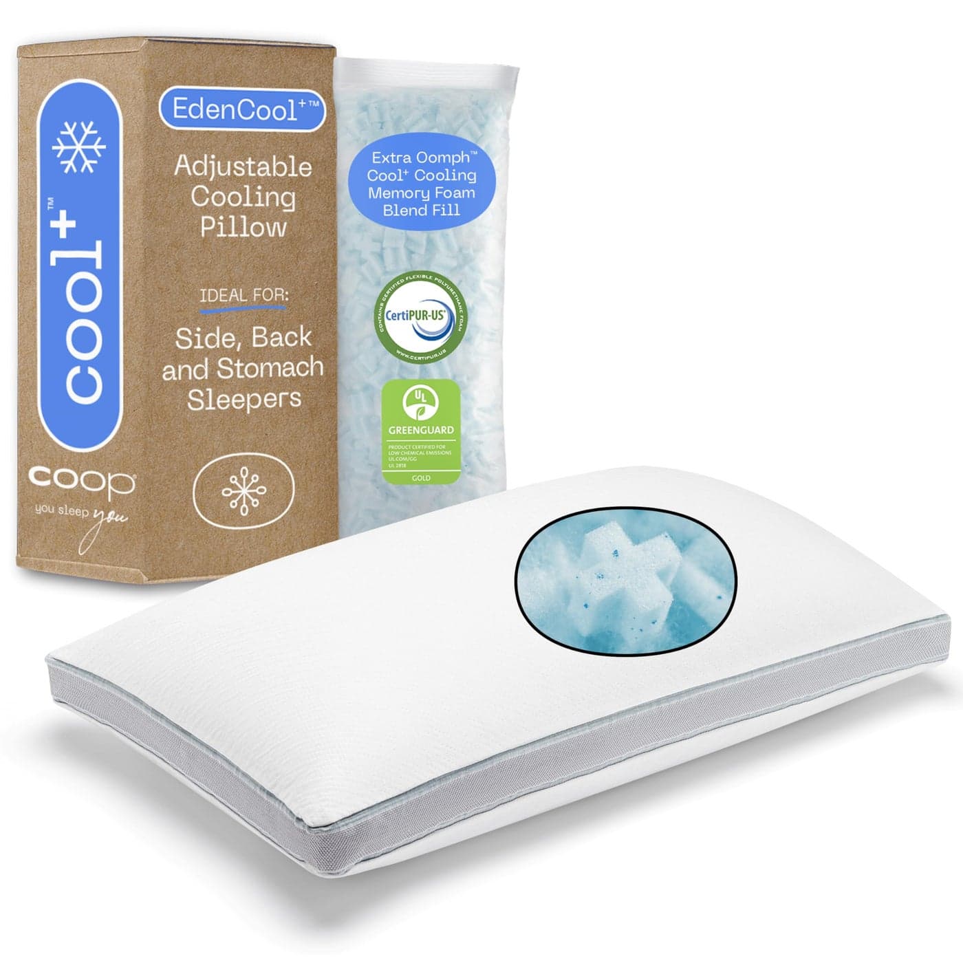 Coop Home Goods Cool Adjustable Pillow King Size Plus Shaped Memory Foam Pillows with Cooling Gel Back Neck Support Stomach or Side Sleeper Pillow CertiPURUSGREENGUARD Gold