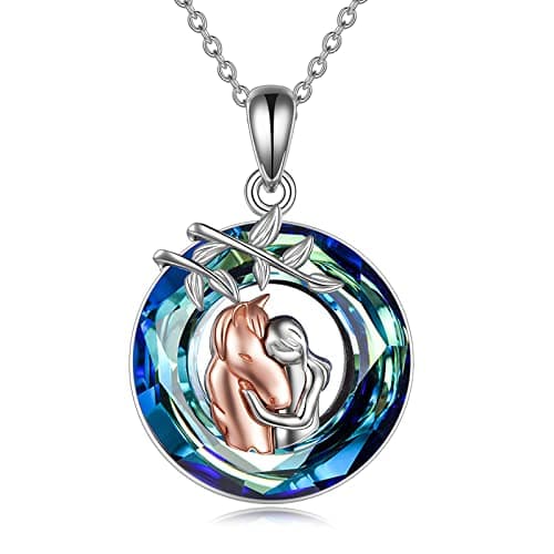 YFN Horse Pendant Necklace Jewelry 925 Sterling Silver Women Embrace Horse Gift 18"