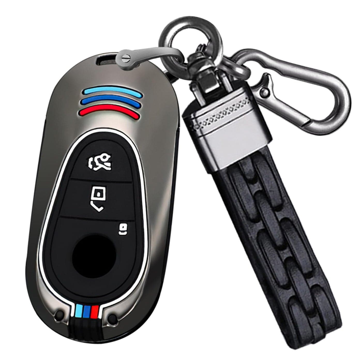 SANRILY SiliconeZinc Alloy Luminous Smart Key Fob Cover Compatible with Mercedes for Benz C S GLC EQE EQS 300 350 450 500 560 580 AMG Keyless Key Holder with Keychain Black