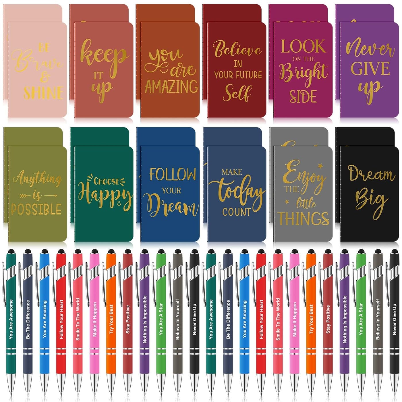 96 Pcs Bulk Motivational Pens Inspirational Notepads Set Small Pocket Motivational Quote Notebooks and Ballpoint Pens Mini Journals Gift Set for Kids Students Teachers School Office Prizes Supplies