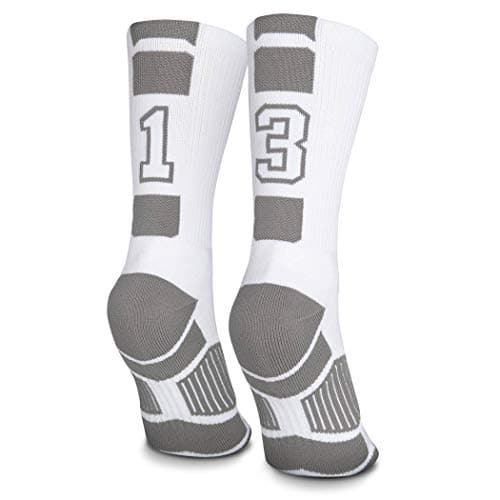 ChalkTalkSPORTS Custom Team Number Socks | Youth & Adult Athletic Performance Socks | White | Choose Your Number